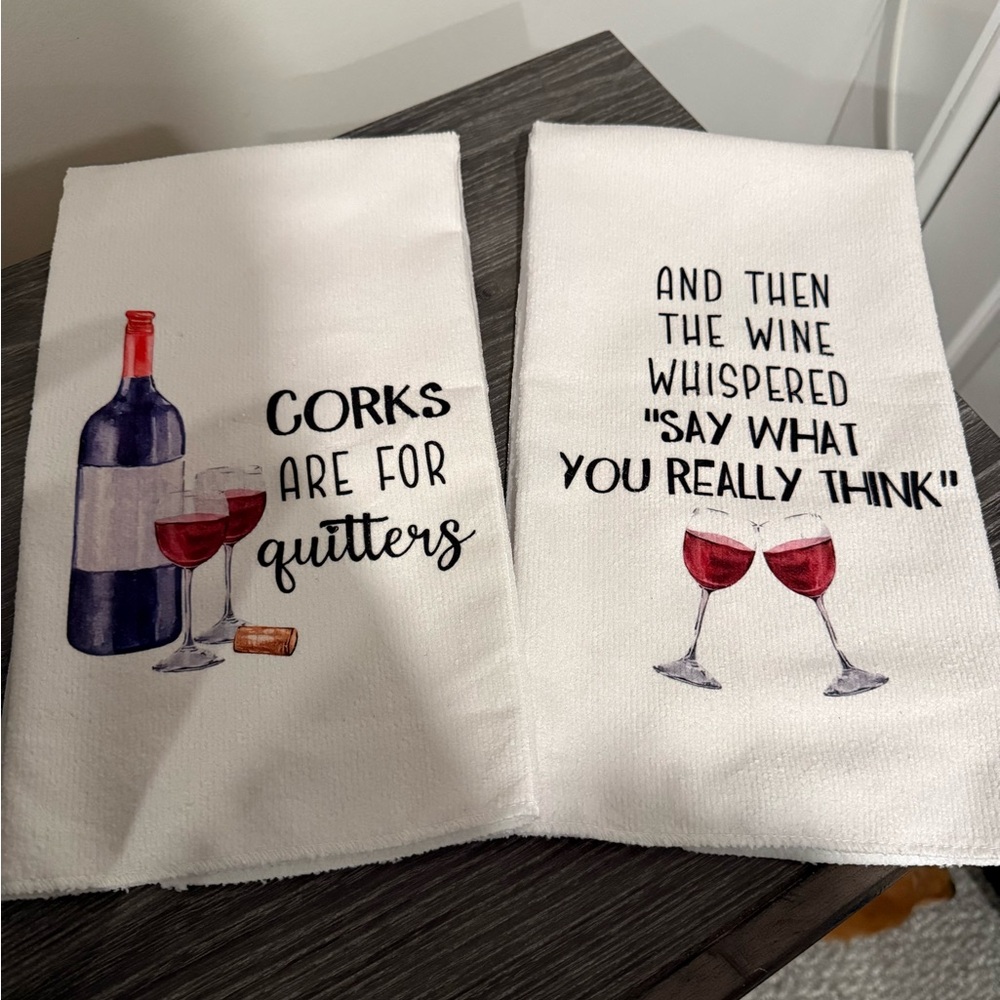 Wine-Themed Kitchen Towels - White